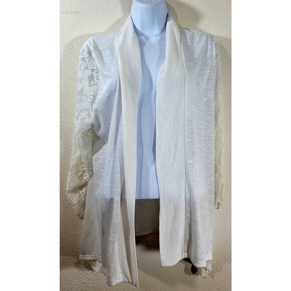 French Laundry White Slub Knit Open Front Cardigan Sweater 14 16 Lightweight - Picture 1 of 6